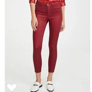 L'Agence Margot High Rise Skinny Coated Jeans high waist 29 burgundy red wine